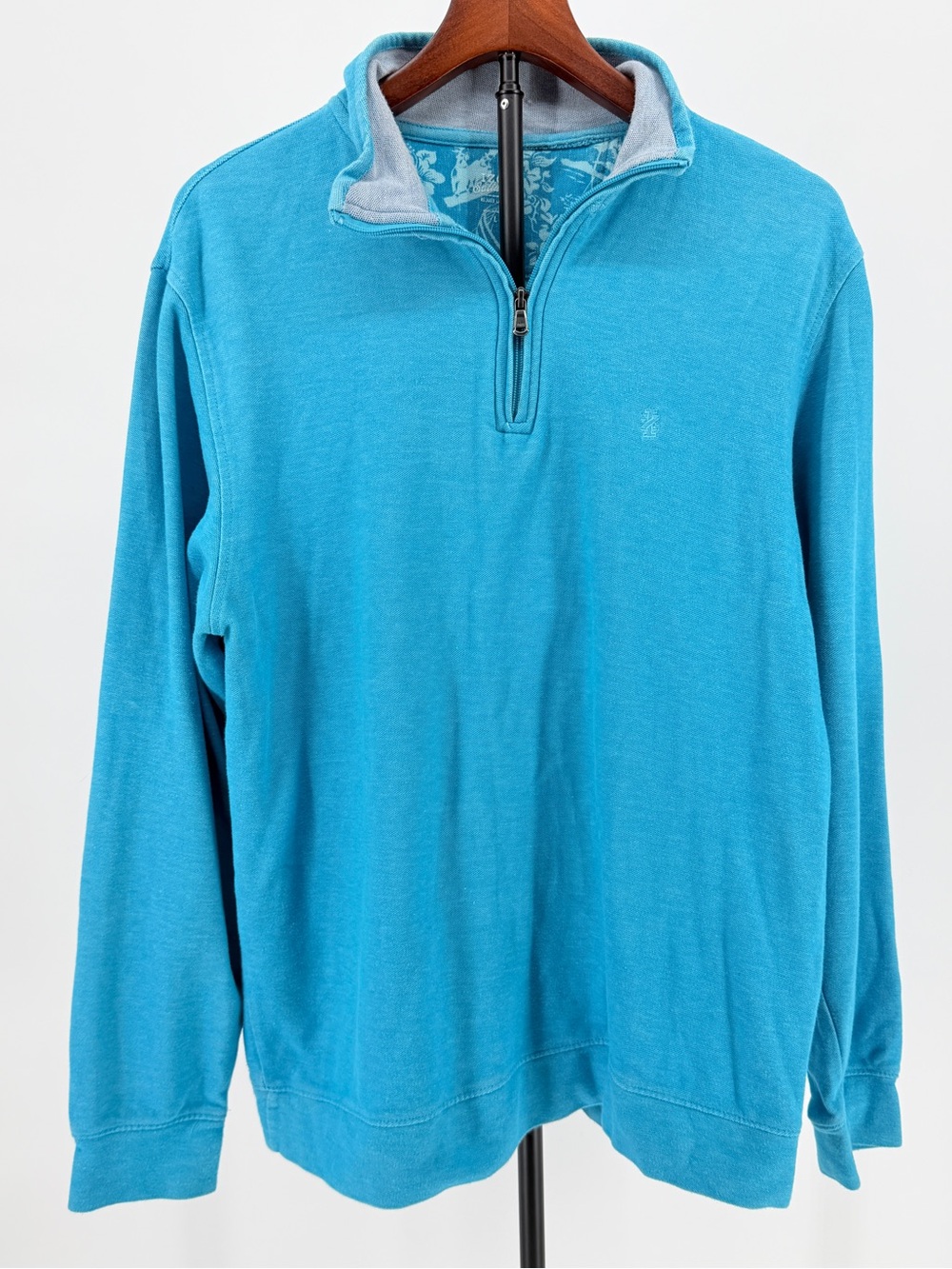 Izod Saltwater Relaxed Classic Quarter-Zip Polo Pullover Sweater blue men large